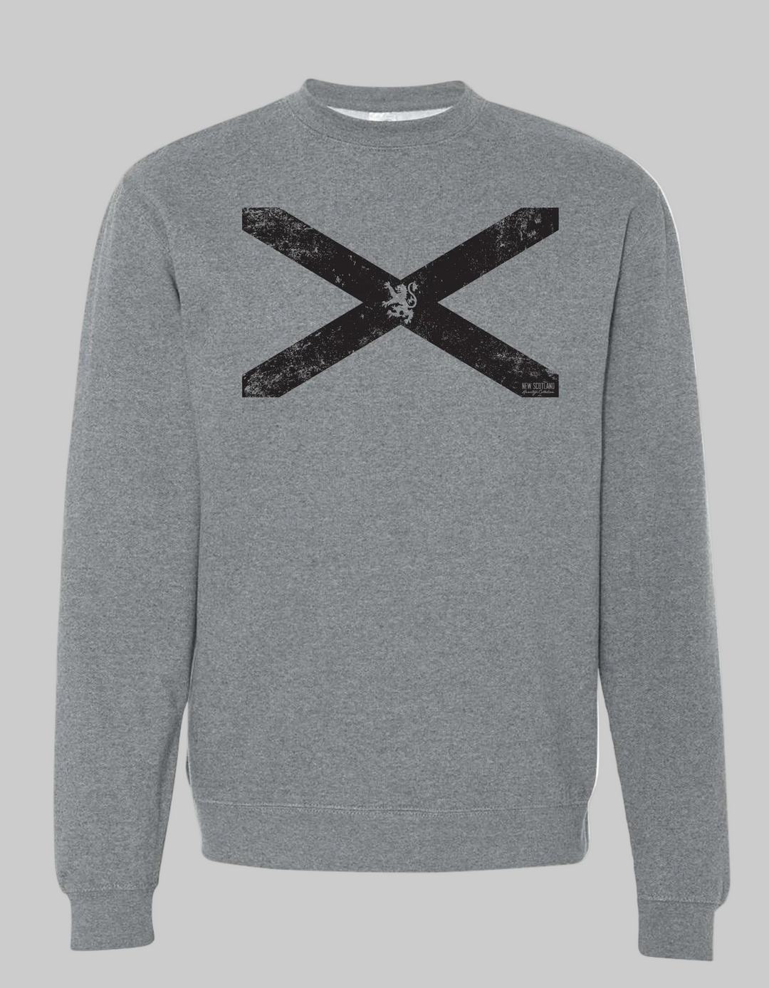 St. Andrews Cross Crew Sweater – Canadian-made 50/50 fleece crewneck with Scottish flag design by New Scotland Clothing Co.
