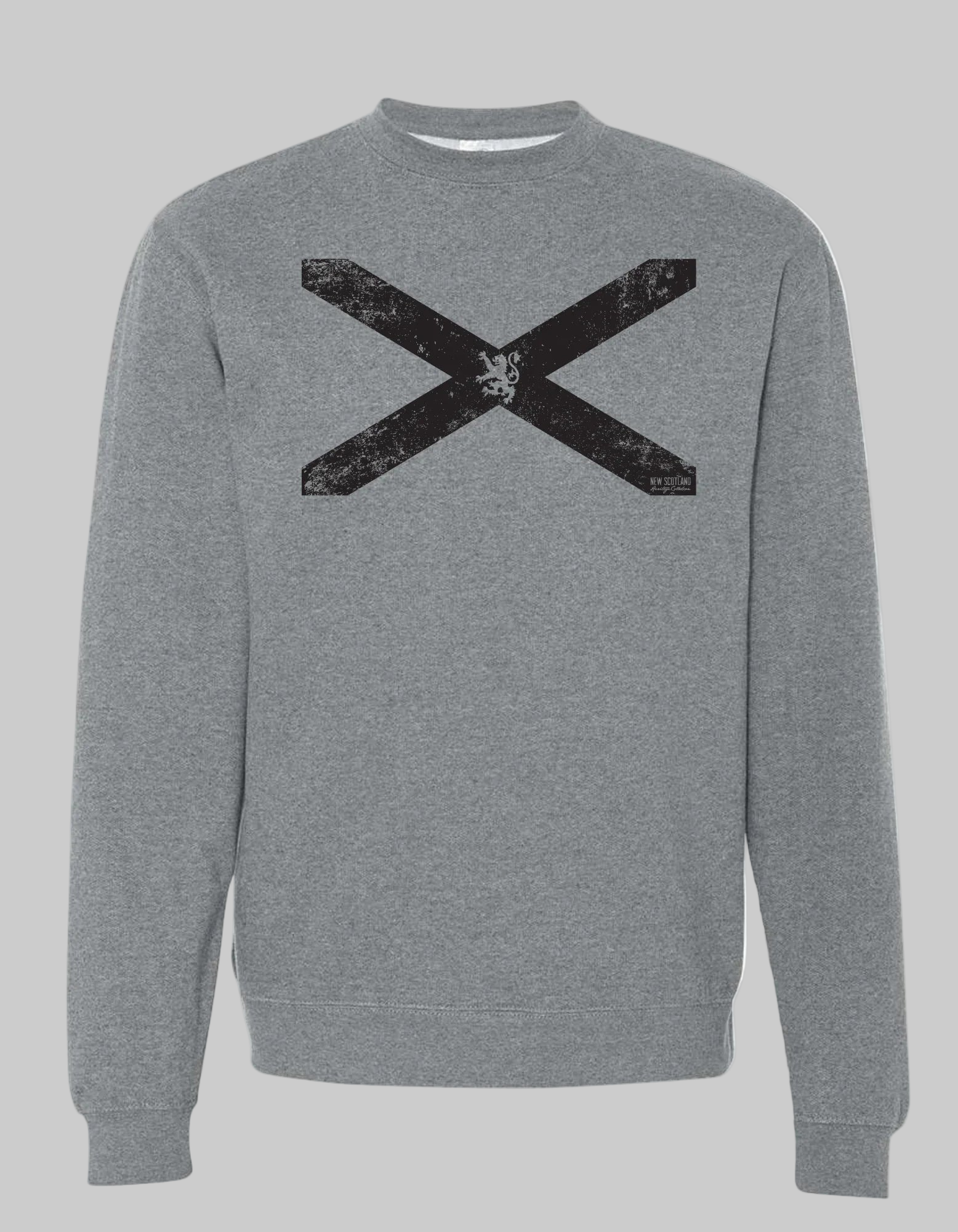 St. Andrews Cross Crew Sweater – Canadian-made 50/50 fleece crewneck with Scottish flag design by New Scotland Clothing Co.
