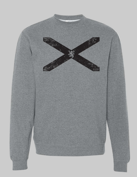 St. Andrews Cross Crew Sweater – Canadian-made 50/50 fleece crewneck with Scottish flag design by New Scotland Clothing Co.